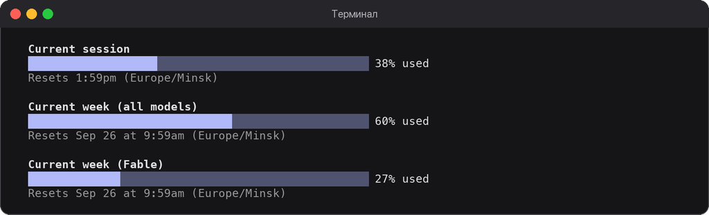 Команда /usage показывает расход лимитов и время их восстановления