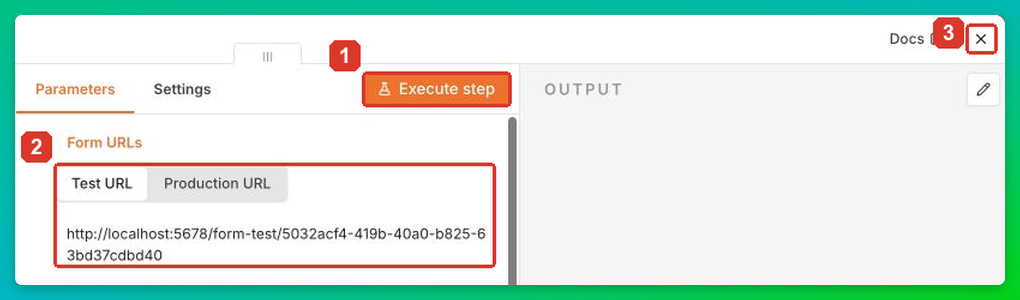 После Execute step n8n будет ждать отправку тестовой формы